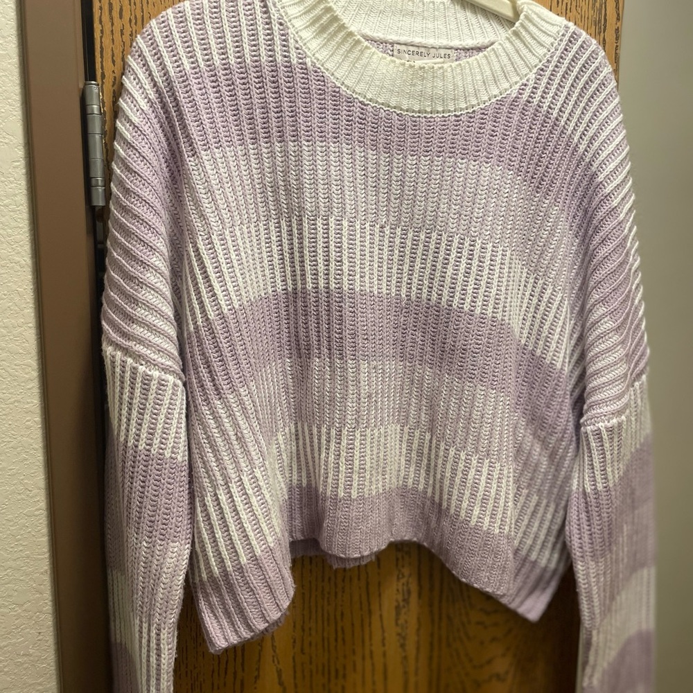Sincerely Jules Lavender and Cream Striped Sweater